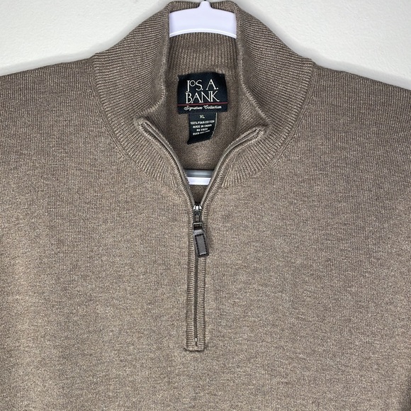 Jos A Bank Mens Size XL Pima Cotton Light Brown 1/4 Zip Pullover Dressy Sweater - Picture 4 of 9